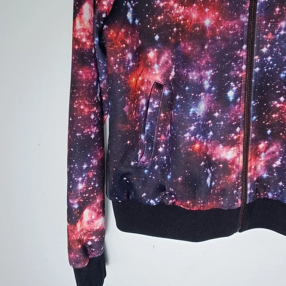 Hot Topic Bomber Jacket Womens Large Galaxy Stars Spacecore Purple Punk Skater - Picture 3 of 10